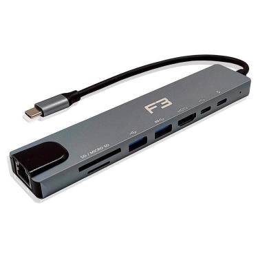 Imagem de Hub F3 Adaptador Type-c 8 em 1, para HDMI, Type-c, USB 3.0, USB 2.0, Micro SD SDe LAN - JC-TYC-860-Unissex