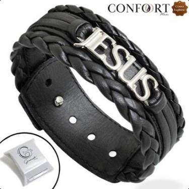 Imagem de Pulseira Ajustável De Couro Marrom e Preto Masculina Pai Ouro Velho Prata-Unissex