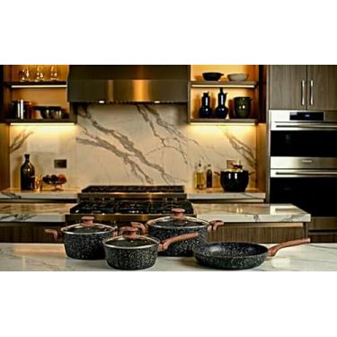 Imagem de Conjunto de Panelas Colorstone Indução Wooden - Alumínio com Antiaderente com Tampa de Vidro - 4 Peças - Euro Home