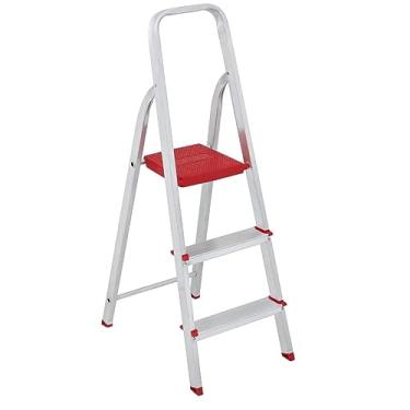 Imagem de BTF, Escada de Alumínio Doméstica Botafogo Patamar em Polipropileno Degrau Antiderrapante, Carga Máxima 120 kg, 3 Degraus