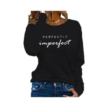 Imagem de Camiseta Feminina Casual De Manga Comprida Com Estampa Gráfica E Gola 