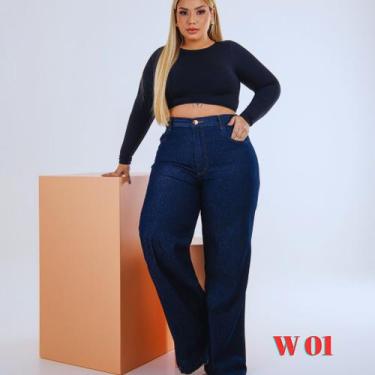 Imagem de Calça Jeans Feminina Wide Leg Plus Size - NoBrand, Bm, W, 01, 46