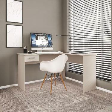 Imagem de Escrivaninha de Canto em l Fênix Moderno 1 Gaveta MDP MDF 135CM Off White