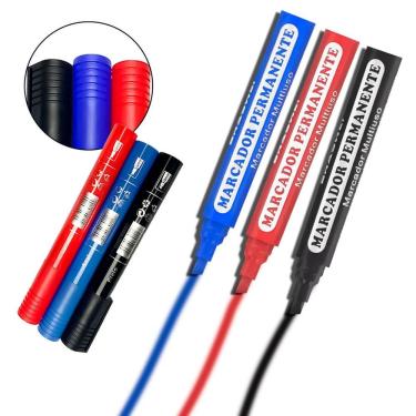 Imagem de Marcador Permanente Kit com 3 Cores Preto Azul Vermelho com Secagem Rápida e Ponta Chan...