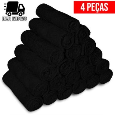 Imagem de Kit 4 Toalha de Rosto Preta para Salão Profissional Cabeleireiro Barbe