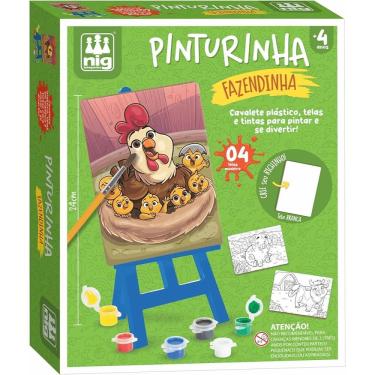 Imagem de Kit de Pintura Infantil Kit de Pinturinha Fazendinha para Estimular Criatividade com Cavalete 4 Telas 6 Tintas Nig
