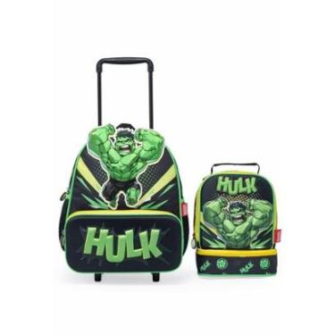 Imagem de Kit Mochila Lancheira Rodinha Hulk Masculino Escolar Infantil Marvel-Masculino