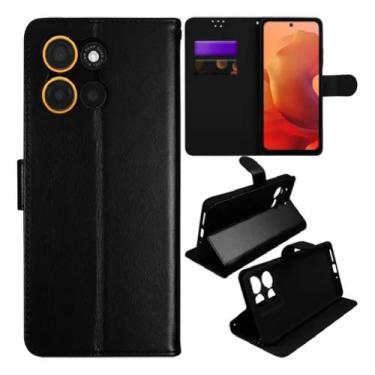 Imagem de Capa Capinha Carteira Preta + Película de Vidro 3D Para Motorola G75 -