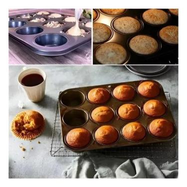 Imagem de Forma Aço Carbono 12 Cavidades Cupcake Pão Queijo Forno Antiaderente C