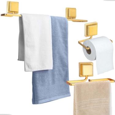 Imagem de Kit Acessórios Banheiro Porta Toalha Rosto Banho Papeleira Sem Furo Du