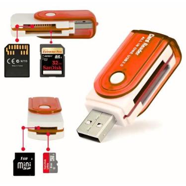 Imagem de Mini Leitor de Cartão Universal USB 2.0 480Mbps Cor Laranja - OEM