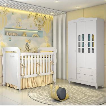 Imagem de Quarto Bebê Provençal Lisa Berço Americano 3 em 1 Guarda Roupa Infantil 3 Portas 100% M...