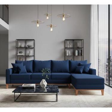 Imagem de Sofá Beny com Chaise Direita, 2,60x1,40m, 4 Lugares, Linho, Base em Ma