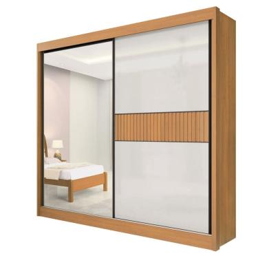 Imagem de Guarda Roupa Casal Com Espelho 2 Portas 6 Gavetas - Titanium Ripado-cinamomo-off White...