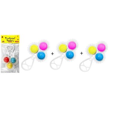 Imagem de Kit com 3 Chocalho Plástico com Bolinhas Coloridas - Pica Pau
