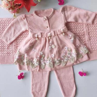 Imagem de Saída maternidade vestido manta e calça em tricô - Esquina Tricô, Rosa