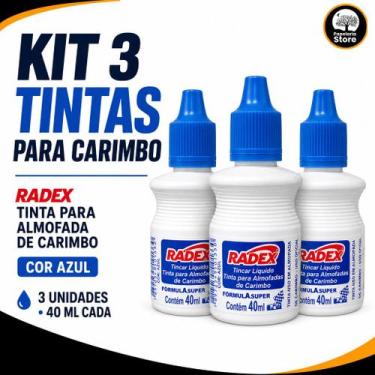 Imagem de Kit 3 Tintas Para Carimbo Azul Radex 40ml Refil Almofada