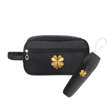 Imagem de Necessaire Bolsa organizadora Trevo 4 Folhas Sorte e Estojo - Azul - M