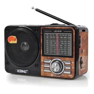 Imagem de Rádio Retrô AM FM SW USB SD C/ Lanterna Lelong LE-610 Cor:Marrom, Marr