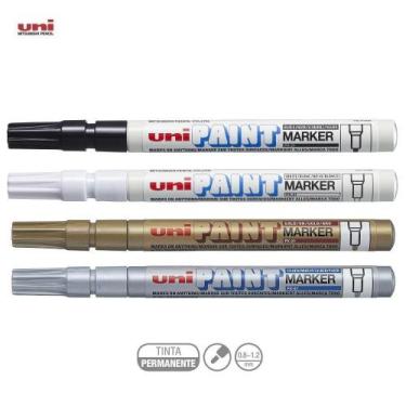 Imagem de Caneta Marcador Permanente Uni Paint Marker Px21 Kit 4 Cores