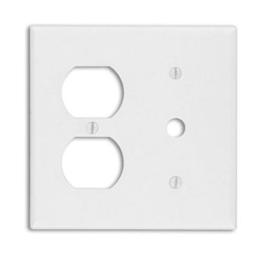 Imagem de Leviton 88078 2-Gang 1-Duplex 1-telefone/cabo .406 combinação de dispositivos, Thermoset, suporte de alça, branco