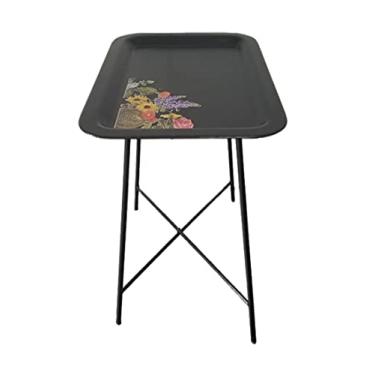 Imagem de 1 mesa lateral de ferro com estampa criativa para sofá lateral preta