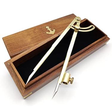 Imagem de 5MoonSun5 's 20 cm dor de Lápis Círculo de Couro Scratch Compass Maker Scriber Marking Wing Divisor, Ideal para desenhar círculos, Scribing Wood Metal, Drafting, Mapas com caixa de madeira