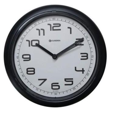 Relógio de Parede em Plástico Quartz Branco e Preto 30,5cm