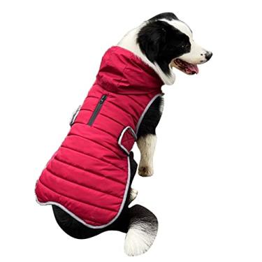 Imagem de Foern Casaco de inverno para cães, jaqueta jeans quente com tiras refletivas e zíper para coleira, roupas à prova d'água para cães pequenos, médios e grandes, vermelho, GG: 23,6