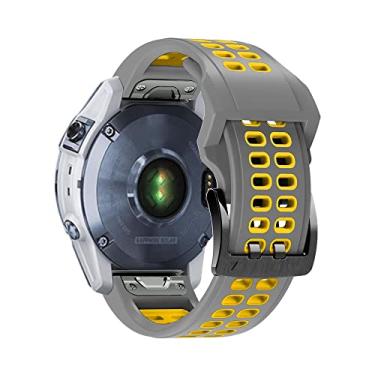 Imagem de Pulseira Esportiva Moderna compativel com Fenix 7X - Fenix 6X - Fenix 5X - Fenix 3 - Quatix 3 - Marca LTIMPORTS (EasyFit26) (Cinza+Amarelo)