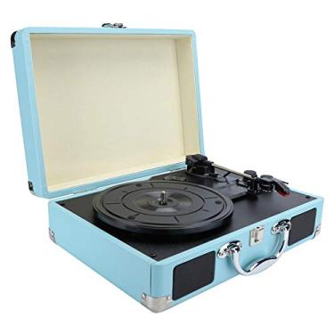 Imagem de Sutinna Reprodutor de discos de vinil, caixa de som portátil, toca-discos, reprodutor de discos de mala portátil, suporta discos de vinil de 7/10/12" e 33/45/78 RPM (plugue dos EUA)