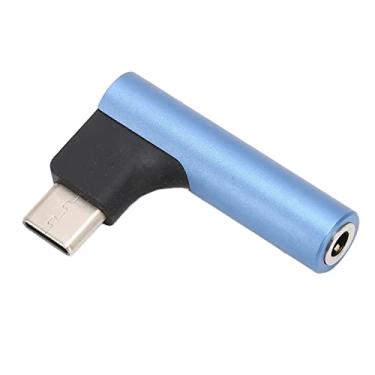 Imagem de Sanpyl Adaptador de áudio USB C para 3,5 mm, adaptador de conector de fone de ouvido de som HiFi de ângulo reto tipo C, adaptador de conector de fone de ouvido fêmea USB C para adaptador auxiliar DAC de 3,5 mm (azul)