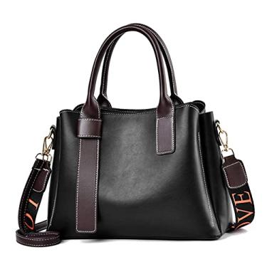 Imagem de Bolsa de mão grande para mulheres bolsas de couro fashion alça superior bolsa transversal casual retrô bolsa de ombro tote (preta), Preto