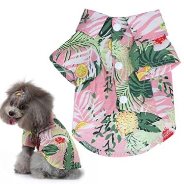 Imagem de GLOGLOW Camisa havaiana para animais de estimação, camisas havaianas para cães fofas e respiráveis camisa para animais de estimação camiseta de verão para cães havaianos camiseta de verão fresca flor abacaxi para gatos, cães e coelhos