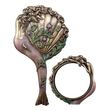 Imagem de Ebros Beautiful Lady Aurora Sleeping Mermaid Hand Mirror Figurine Art Nouveau Faux Bronze Vanity Accessory