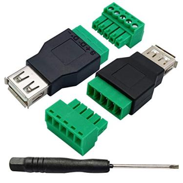 Imagem de Adaptador de bloco de terminal de parafuso AAOTOKK USB 2.0 A macho para 5 pinos/Way fêmea parafuso parafuso terminais blindados tipo adaptador conector para carregamento e transferência de dados (pacote com 2), Female