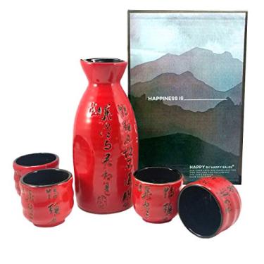 Imagem de Happy Sales Conjunto de saquê japonês HSSS-PMR06, vermelho e preto