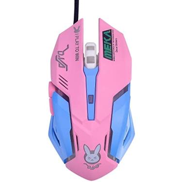Imagem de Greshare Mouse para jogos, mouse óptico retroiluminado em 7 cores, mouse ergonômico USB com fio com 2400 DPI e 6 botões, 4 disparos para computador/Win/Mac/Linux/Andriod/iOS. (rosa e azul)
