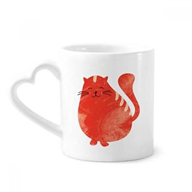 Imagem de Laranja sorrindo gato gordo animal caneca aquarela café cerâmica copo de coração de vidro