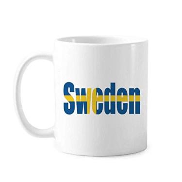 Imagem de Caneca de cerâmica com nome da bandeira da Suécia em cerâmica para café e porcelana