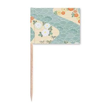 Imagem de Estampa de flores de folhas de ondas, palito de dente do Japão, marcadores para decoração de festa