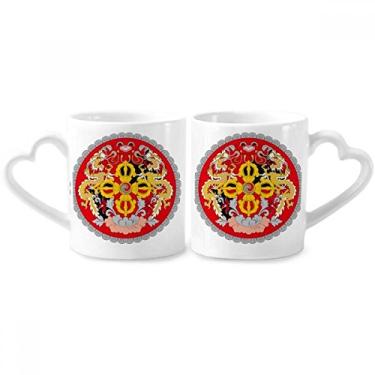 Imagem de Conjunto de canecas de porcelana para casal, emblema nacional do Butão, caneca de cerâmica para amantes, coração