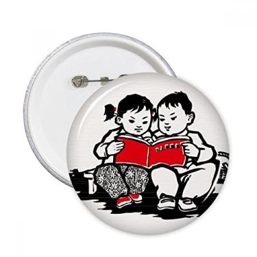 Imagem de Livro de banco de menino menina Patriotismo China Alfinetes redondos crachá botão emblema acessório decoração 5 peças
