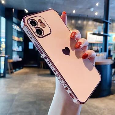 Imagem de Capa de padrão de coração lateral folheado a ouro de luxo para iphone 11 12 13 pro max 12 mini x xs xr 7 8 plus capa de silicone 6d à prova de choque, rosa, para iphone 7plus