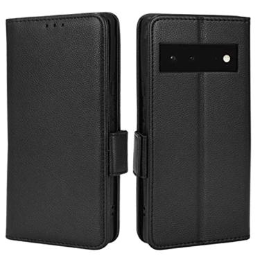Imagem de YINGDAFENG Capa para Google Pixel 7, capa tipo carteira de couro PU com compartimentos para cartão e fecho magnético à prova de choque capa interna de TPU para mulheres e homens, preta