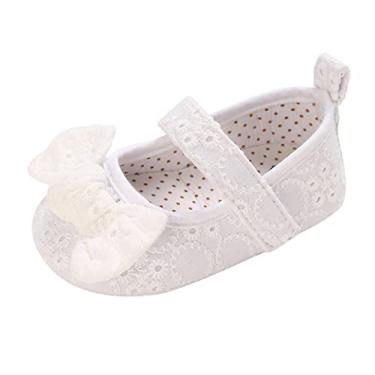 Imagem de Sapatos infantis primavera e verão para bebês meninas sola plana macia e clara cor sólida bonito laço vestido princesa, Branco, 0-6 meses