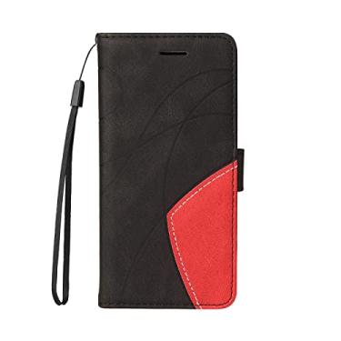 Imagem de Capa de couro para celular com emenda de duas cores com vários compartimentos para cartões, capa traseira para celular Huawei P20 Pro (preta, para Huawei P20 Pro)