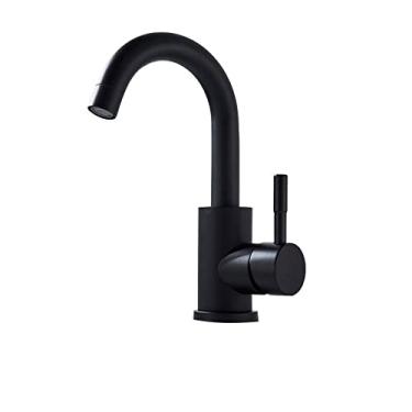 Imagem de Torneira para lavatório de banheiro preta de aço inoxidável misturador de lavagem a frio quente torneira de guindaste torneiras de pia de rotação livre com alça única