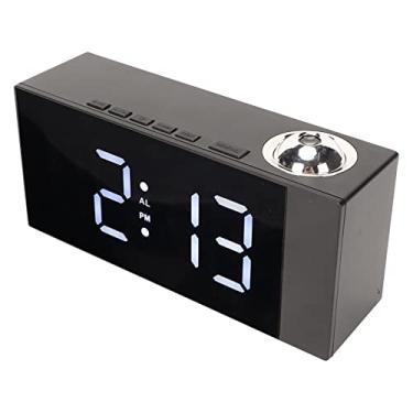 Imagem de VINGVO Despertador de projeção, carregamento USB, rotação de 180 graus, despertador digital, brilho ajustável, função soneca para escritório (luz branca)