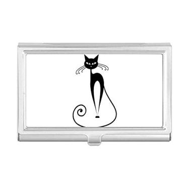 Imagem de Porta-cartão de visita com desenho de animal de gato preto com cauda longa